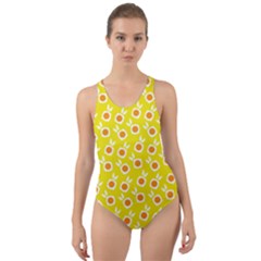 Square Flowers Yellow Cut-out Back One Piece Swimsuit by snowwhitegirl