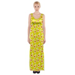 Square Flowers Yellow Maxi Thigh Split Dress by snowwhitegirl