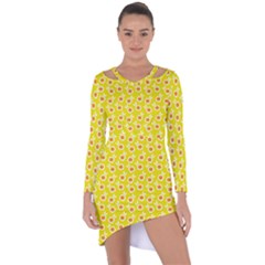 Square Flowers Yellow Asymmetric Cut-out Shift Dress by snowwhitegirl