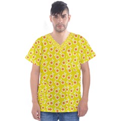 Square Flowers Yellow Men s V-neck Scrub Top