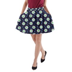 Daisy Dots Navy Blue A-line Pocket Skirt by snowwhitegirl