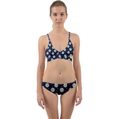 Daisy Dots Navy Blue Wrap Around Bikini Set by snowwhitegirl