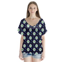 Daisy Dots Navy Blue V-neck Flutter Sleeve Top by snowwhitegirl