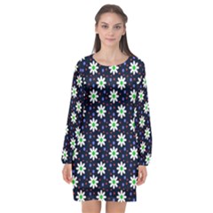 Daisy Dots Navy Blue Long Sleeve Chiffon Shift Dress  by snowwhitegirl