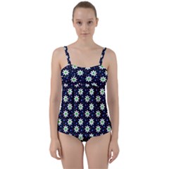 Daisy Dots Navy Blue Twist Front Tankini Set by snowwhitegirl