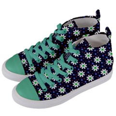 Daisy Dots Navy Blue Women s Mid-top Canvas Sneakers