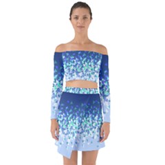 Blue Disintegrate Off Shoulder Top With Skirt Set by jumpercat