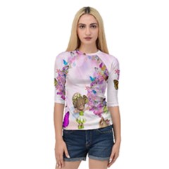 Butterfly On Flowers  Quarter Sleeve Raglan Tee