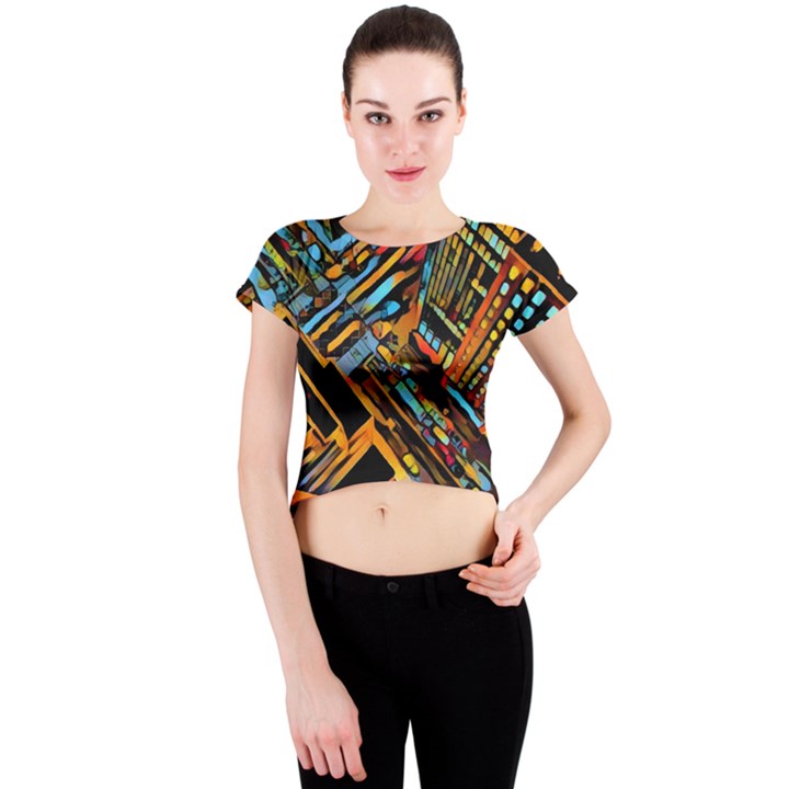 city scape Crew Neck Crop Top