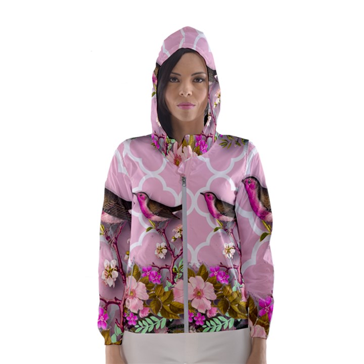 shabby chic,floral,bird,pink,collage Hooded Wind Breaker (Women)