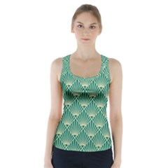 Teal,beige,art Nouveau,vintage,original,belle Époque,fan Pattern,geometric,elegant,chic Racer Back Sports Top by NouveauDesign