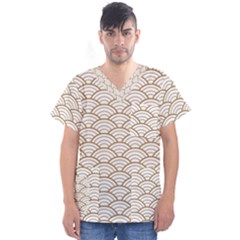 Gold,white,art Deco,vintage,shell Pattern,asian Pattern,elegant,chic,beautiful Men s V-neck Scrub Top