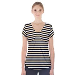 Black And Gold Stripes Short Sleeve Front Detail Top by jumpercat