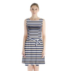 Royal Gold Classic Stripes Sleeveless Waist Tie Chiffon Dress by jumpercat