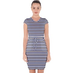 Royal Gold Classic Stripes Capsleeve Drawstring Dress  by jumpercat