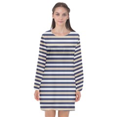 Royal Gold Classic Stripes Long Sleeve Chiffon Shift Dress  by jumpercat