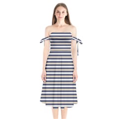 Royal Gold Classic Stripes Shoulder Tie Bardot Midi Dress by jumpercat