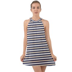 Royal Gold Classic Stripes Halter Tie Back Chiffon Dress by jumpercat