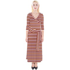 Gold And Wine Quarter Sleeve Wrap Maxi Dress