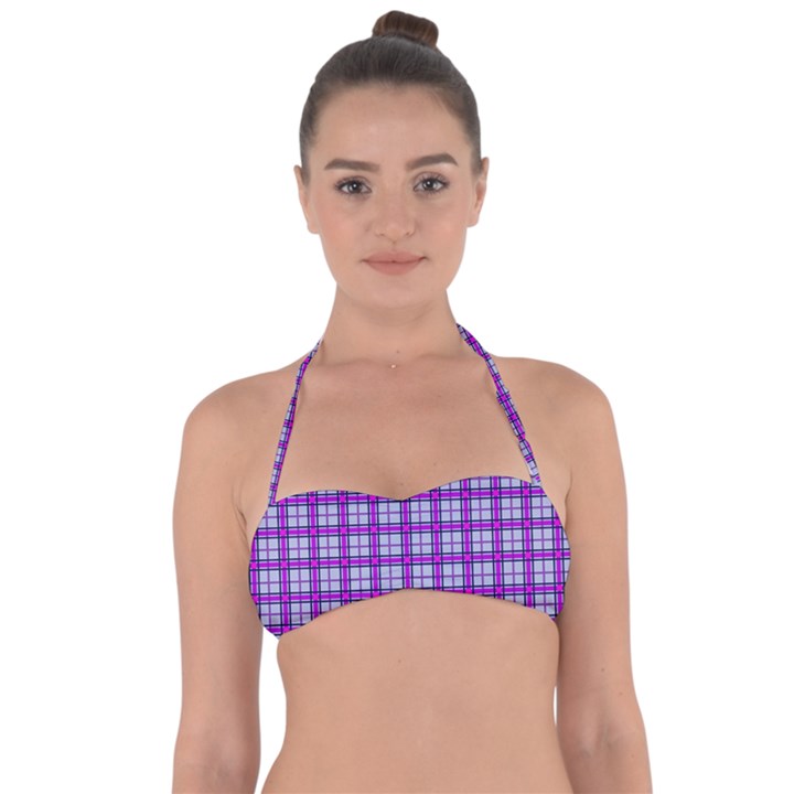 Purple Tartan Halter Bandeau Bikini Top