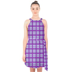 Purple Tartan Halter Collar Waist Tie Chiffon Dress by jumpercat