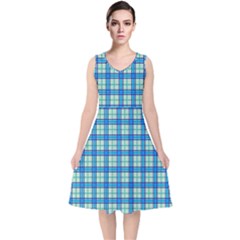 Sea Tartan V-neck Midi Sleeveless Dress  by jumpercat