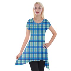 Sea Tartan Short Sleeve Side Drop Tunic