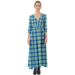 Sea Tartan Button Up Boho Maxi Dress