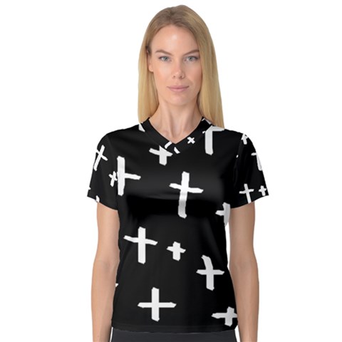 White Cross V-neck Sport Mesh Tee by snowwhitegirl