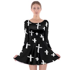 White Cross Long Sleeve Skater Dress