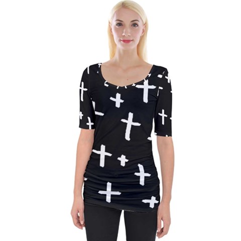 White Cross Wide Neckline Tee by snowwhitegirl