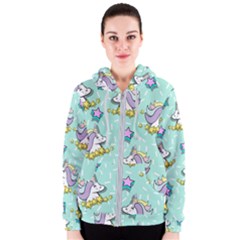 Magical Happy Unicorn And Stars Women s Zipper Hoodie by Bigfootshirtshop