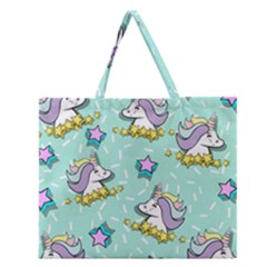 Magical Happy Unicorn And Stars Zipper Large Tote Bag by Bigfootshirtshop