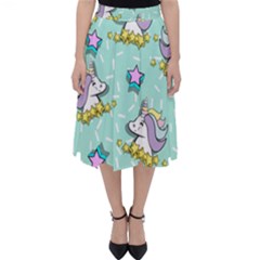 Magical Happy Unicorn And Stars Folding Skater Skirt