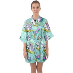 Magical Happy Unicorn And Stars Quarter Sleeve Kimono Robe by Bigfootshirtshop