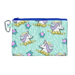 Magical Happy Unicorn And Stars Canvas Cosmetic Bag (large) by Bigfootshirtshop