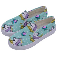 Magical Happy Unicorn And Stars Kids  Canvas Slip Ons by Bigfootshirtshop