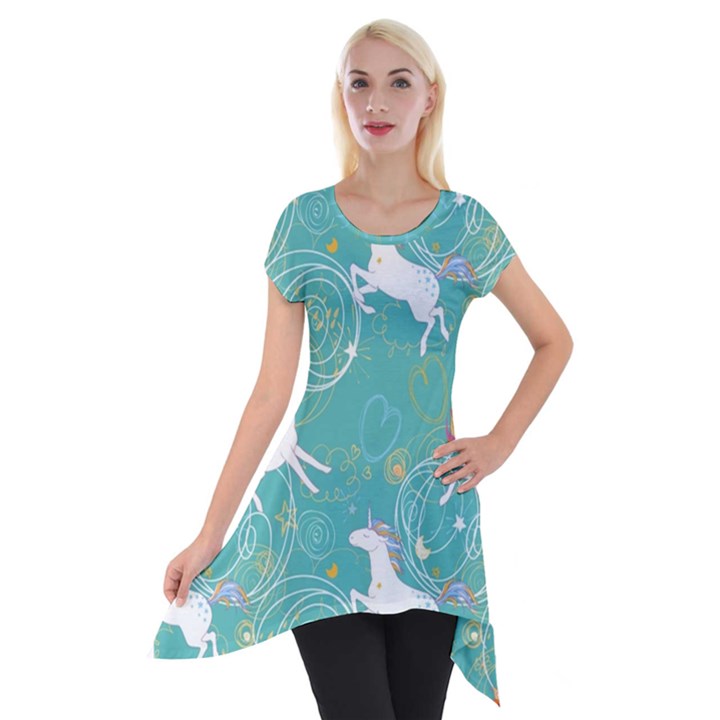 Magical Flying Unicorn Pattern Short Sleeve Side Drop Tunic