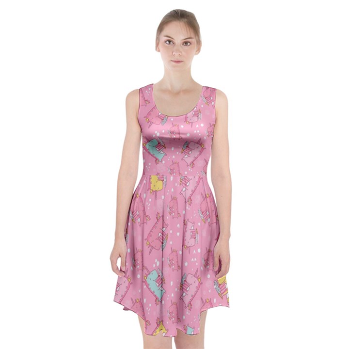 Unicorns Eating Ice Cream Pattern Racerback Midi Dress