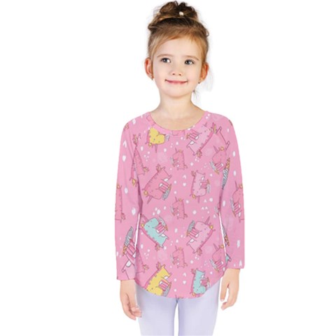 Unicorns Eating Ice Cream Pattern Kids  Long Sleeve Tee by Bigfootshirtshop