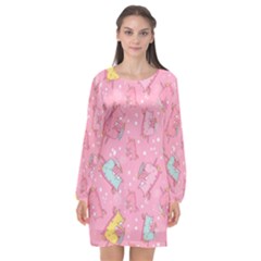 Unicorns Eating Ice Cream Pattern Long Sleeve Chiffon Shift Dress  by Bigfootshirtshop