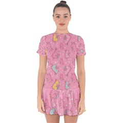 Unicorns Eating Ice Cream Pattern Drop Hem Mini Chiffon Dress by Bigfootshirtshop