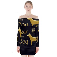 Year Of The Dog - Chinese New Year Long Sleeve Off Shoulder Dress by Valentinaart