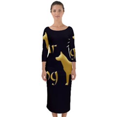 Year Of The Dog - Chinese New Year Quarter Sleeve Midi Bodycon Dress by Valentinaart