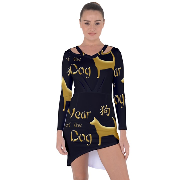 Year of the Dog - Chinese New Year Asymmetric Cut-Out Shift Dress