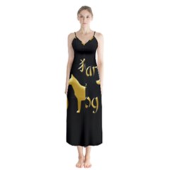 Year Of The Dog - Chinese New Year Button Up Chiffon Maxi Dress by Valentinaart