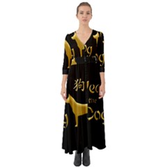 Year Of The Dog - Chinese New Year Button Up Boho Maxi Dress by Valentinaart