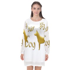 Year Of The Dog - Chinese New Year Long Sleeve Chiffon Shift Dress  by Valentinaart