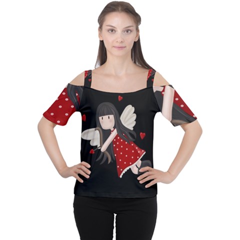 Cupid Girl Cutout Shoulder Tee by Valentinaart