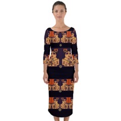 Geisha With Friends In Lotus Garden Having A Calm Evening Quarter Sleeve Midi Bodycon Dress